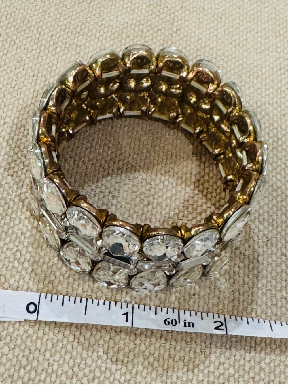 Gold-Tone Stretch Bracelet with Clear Crystal Accents - Picture 2 of 7